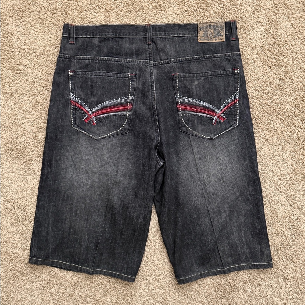 Vintage Southpole Baggy Denim Shorts Men’s 44 Black Embroidered Y2K Streetwear